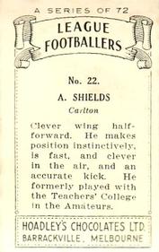 1938 Hoadley's League Footballers #22 Arch Shields Back